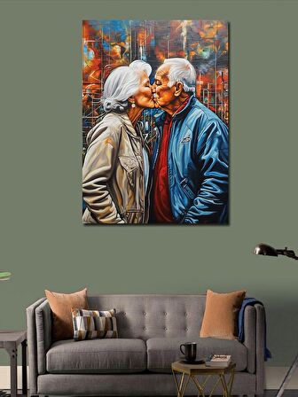 Kanvas Tablo Öpücük Aşk Yaşlı Çift