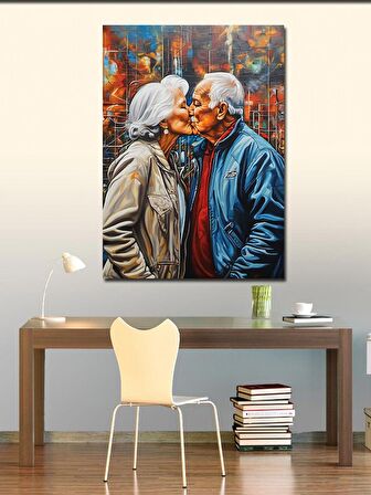 Kanvas Tablo Öpücük Aşk Yaşlı Çift