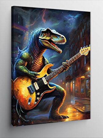 Kanvas Tablo Gitar Çalan Dinazor
