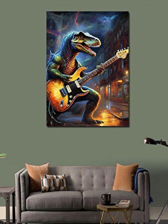 Kanvas Tablo Gitar Çalan Dinazor