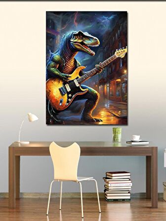 Kanvas Tablo Gitar Çalan Dinazor