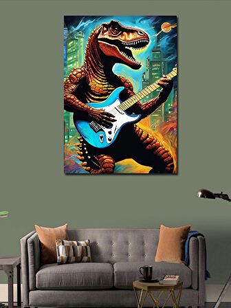 Kanvas Tablo Gitar Çalan Dinazor