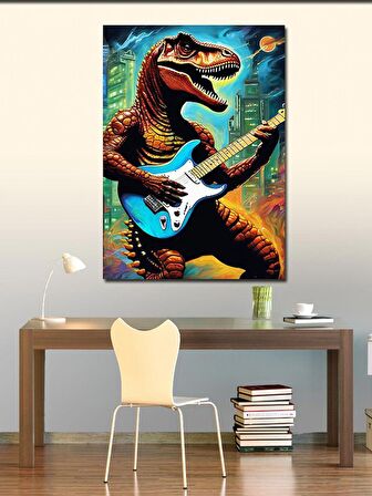 Kanvas Tablo Gitar Çalan Dinazor