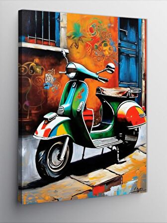 Kanvas Tablo Retro Scooter Motosiklet