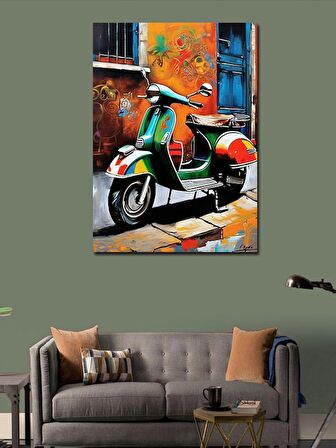 Kanvas Tablo Retro Scooter Motosiklet