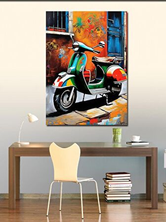 Kanvas Tablo Retro Scooter Motosiklet