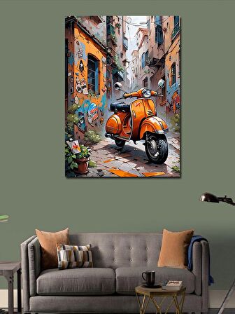 Kanvas Tablo Retro Turuncu Scooter Motosiklet