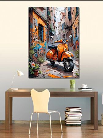 Kanvas Tablo Retro Turuncu Scooter Motosiklet