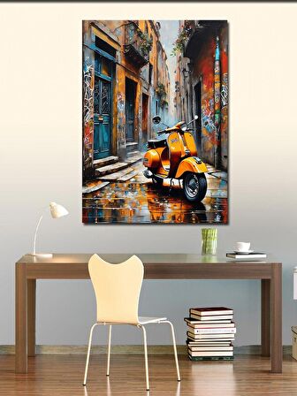 Kanvas Tablo Retro Scooter Motosiklet