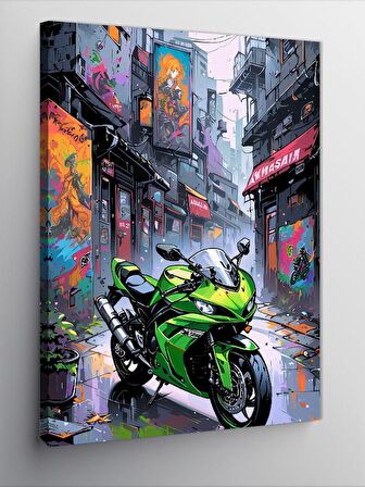 Kanvas Tablo Yeşil Yarış Motosikleti