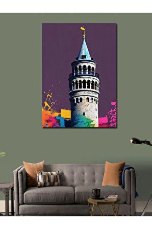Kanvas Tablo Galata Kulesi Graffiti Efekt