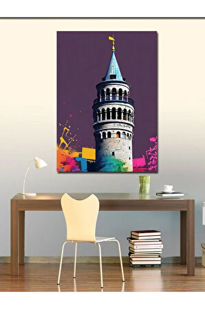 Kanvas Tablo Galata Kulesi Graffiti Efekt
