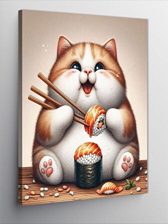 Kanvas Tablo Suşi Yiyen Kedi