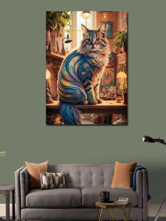 Kanvas Tablo Renkli Kedi