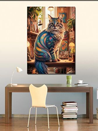 Kanvas Tablo Renkli Kedi