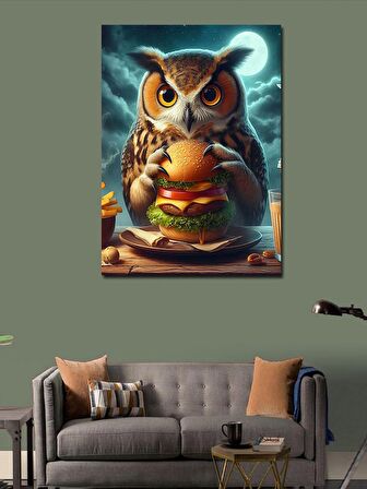 Kanvas Tablo Hamburger Yiyen Baykuş