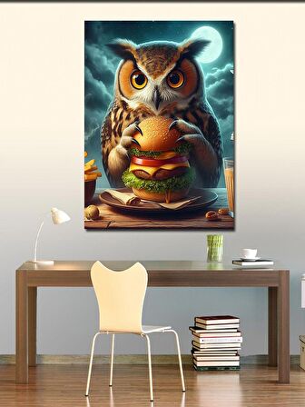 Kanvas Tablo Hamburger Yiyen Baykuş