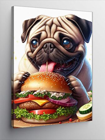 Kanvas Tablo Hamburger Yem Pug Cinsi Köpek