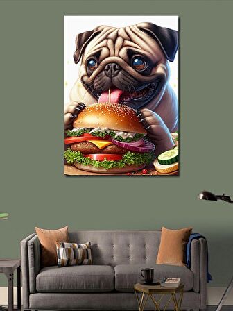 Kanvas Tablo Hamburger Yem Pug Cinsi Köpek