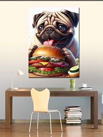 Kanvas Tablo Hamburger Yem Pug Cinsi Köpek