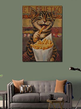 Kanvas Tablo Patates Cipsi Yiyen Kedi