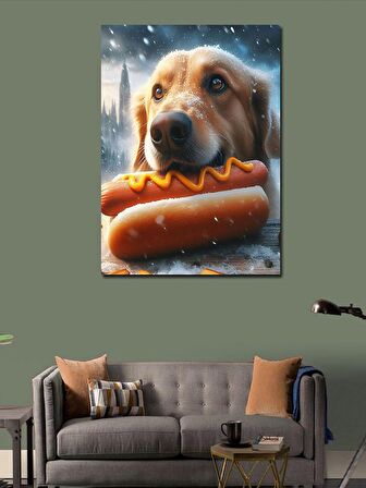 Kanvas Tablo Hotdog Yiyen Köpek