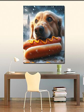Kanvas Tablo Hotdog Yiyen Köpek