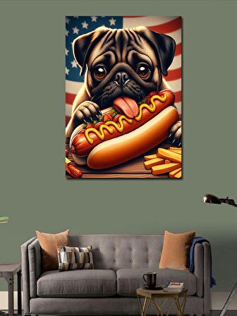 Kanvas Tablo Hotdog Yiyen Köpek