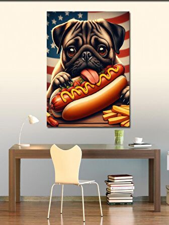 Kanvas Tablo Hotdog Yiyen Köpek