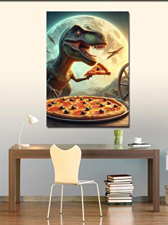 Kanvas Tablo Pizza Yiyen Dinazor