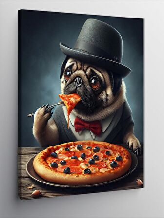 Kanvas Tablo Pizza Yiyen Pug Köpek