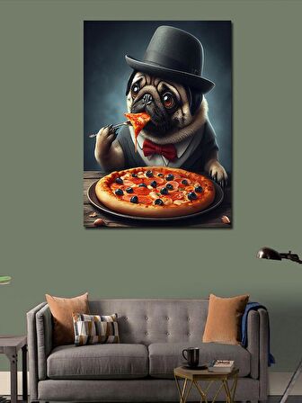 Kanvas Tablo Pizza Yiyen Pug Köpek