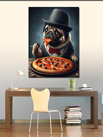 Kanvas Tablo Pizza Yiyen Pug Köpek