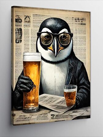 Kanvas Tablo Bira İçen Penguen