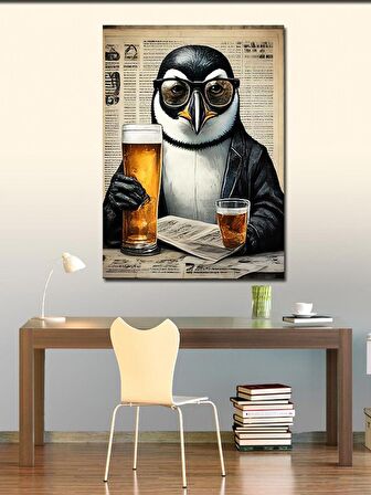 Kanvas Tablo Bira İçen Penguen