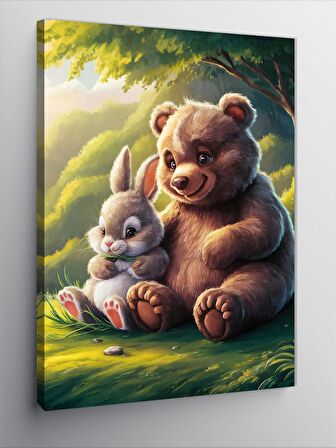 Kanvas Tablo Sevimli Teddy Ayı Ve Tavşan