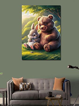 Kanvas Tablo Sevimli Teddy Ayı Ve Tavşan