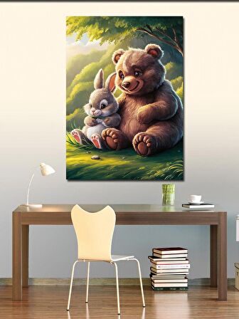 Kanvas Tablo Sevimli Teddy Ayı Ve Tavşan