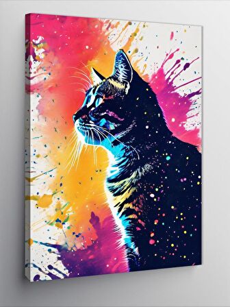 Kanvas Tablo Renkli Fonk Kedi