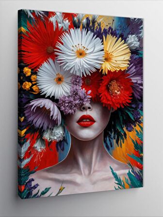 Kanvas Tablo Renkli Çiçekler Ve Kadın