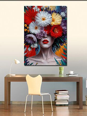 Kanvas Tablo Renkli Çiçekler Ve Kadın