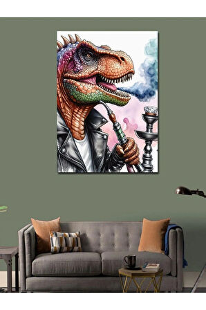 Kanvas Tablo Nargile İçen Dinozor