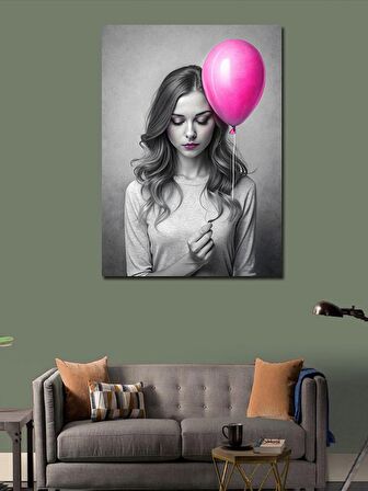 Kanvas Tablo Pembe Balonlu Kız