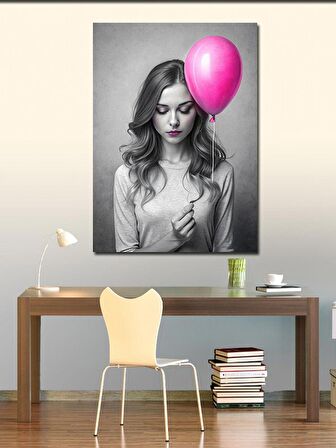 Kanvas Tablo Pembe Balonlu Kız