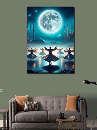 Kanvas Tablo Dolunay Ve Sema Yapan Semazenler