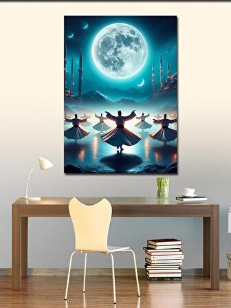 Kanvas Tablo Dolunay Ve Sema Yapan Semazenler