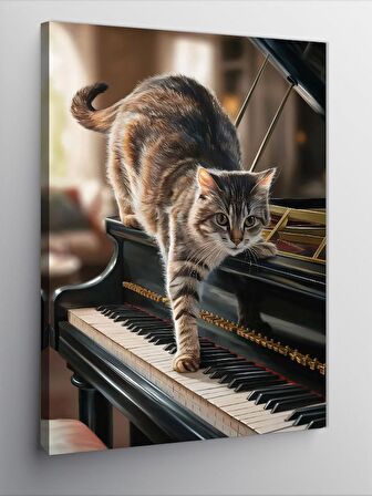 Kanvas Tablo Piyano Ve Kedi