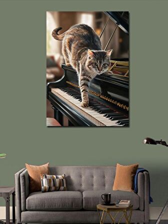 Kanvas Tablo Piyano Ve Kedi