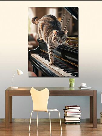 Kanvas Tablo Piyano Ve Kedi