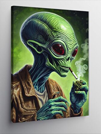 Kanvas Tablo Sigara İçen Uzaylı